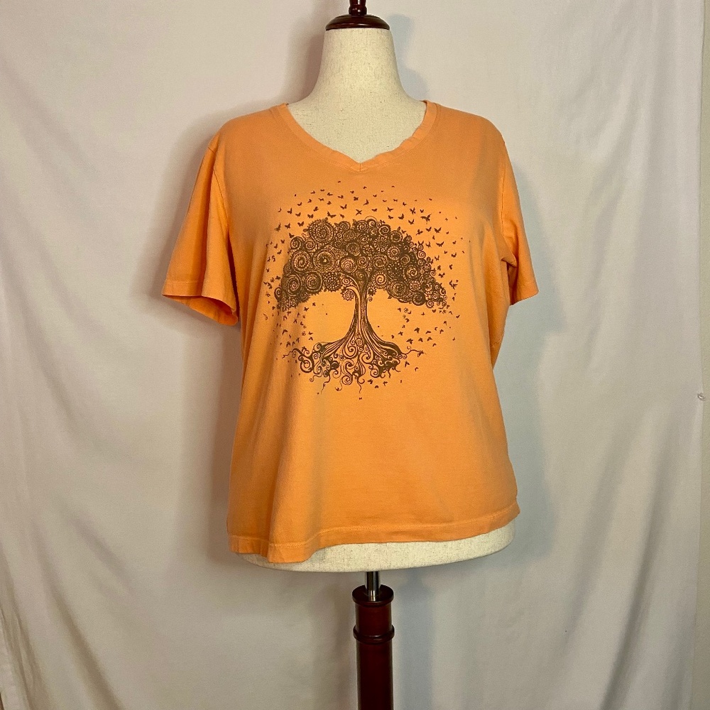 Orange Tree of Life Short Sleeve V-Neck T-Shirt Great Northwest Plus Size 2X